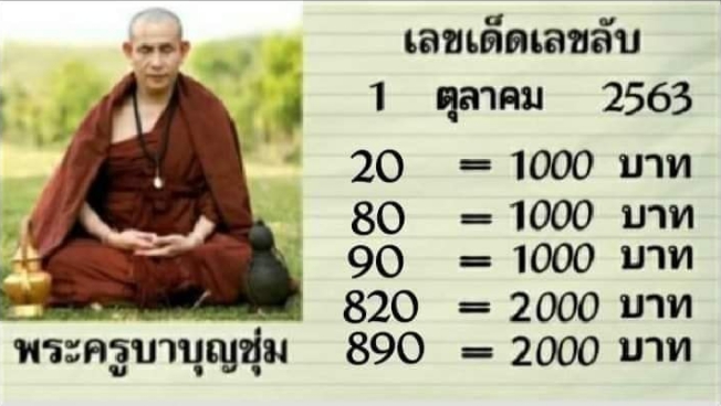 หวยพระครูบาบุญชุ่ม 1/10/63