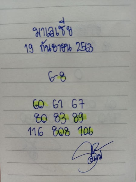 หวยมาเลย์ 19/9/63 ชุดที่ 1