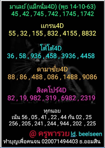 หวยมาเลย์ 14/10/63 ชุดที่ 7