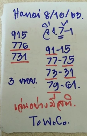 หวยฮานอย 8/10/63 ชุดที่ 10