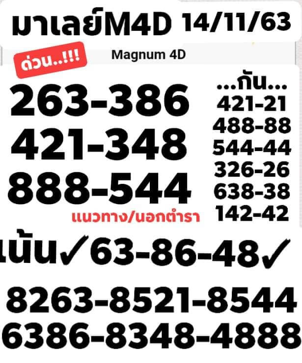 หวยมาเลย์ 14/11/63 ชุดที่ 2