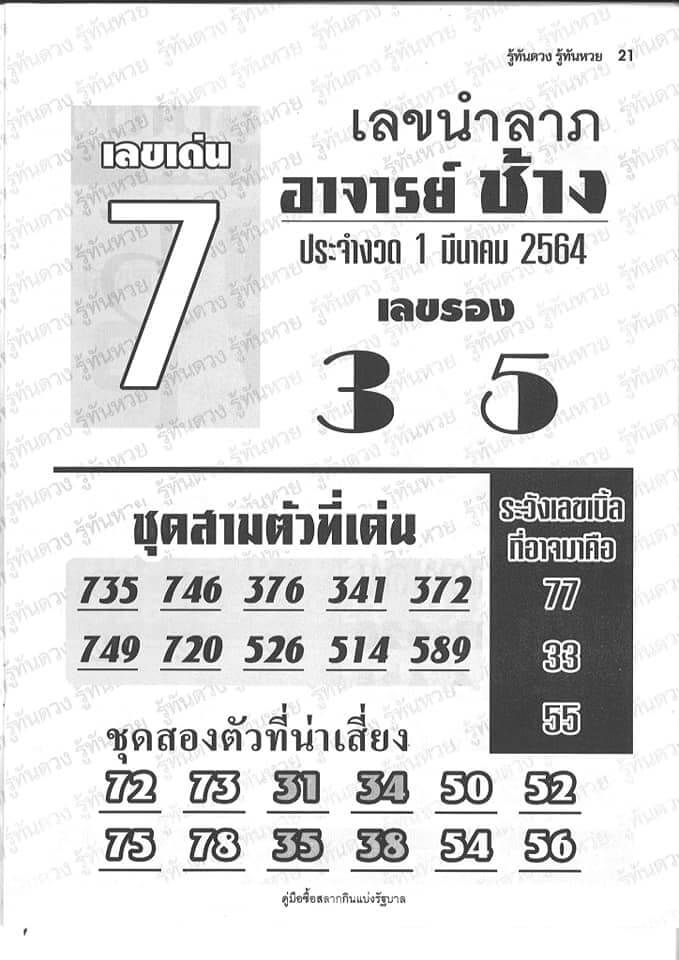 หวยอาจารย์ช้าง 1/3/64