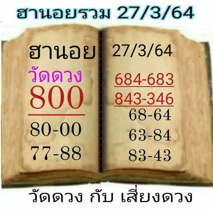 หวยฮานอย 27/3/64 ชุดที่ 8