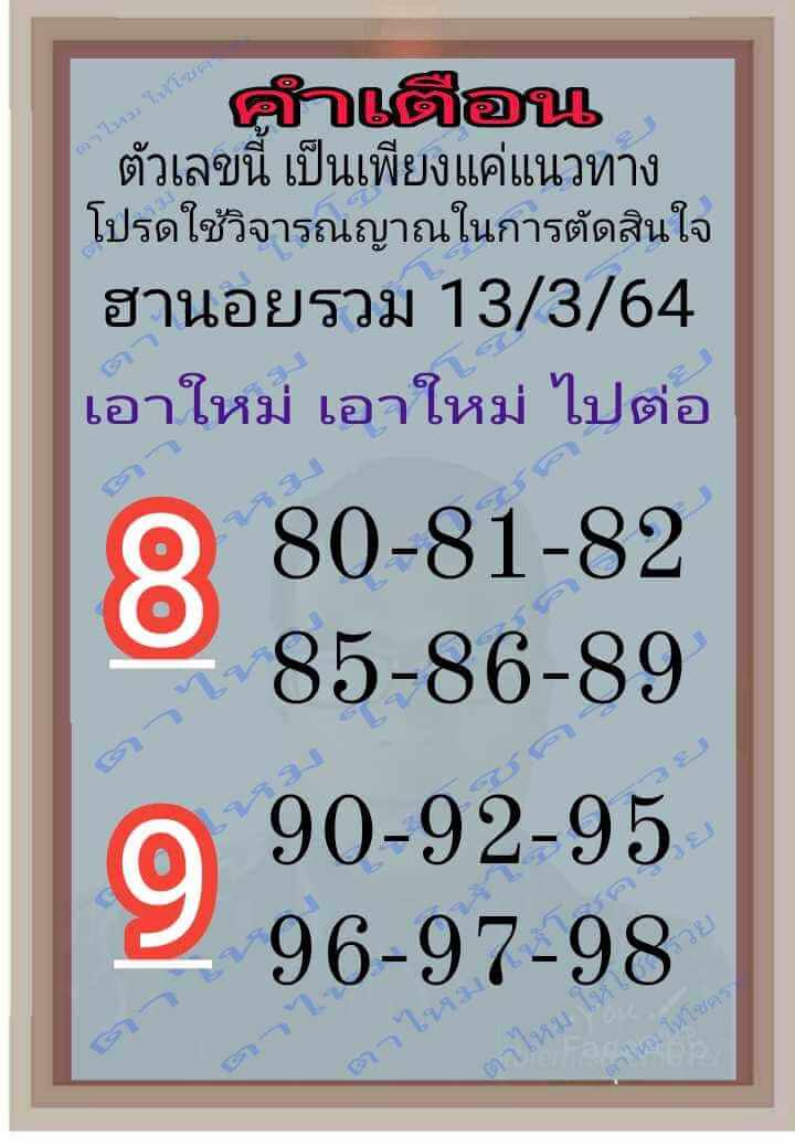 หวยฮานอย 13/3/64 ชุดที่ 8