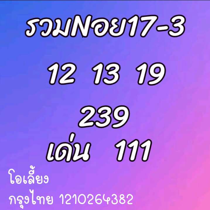 หวยฮานอย 17/3/64 ชุดที่ 1