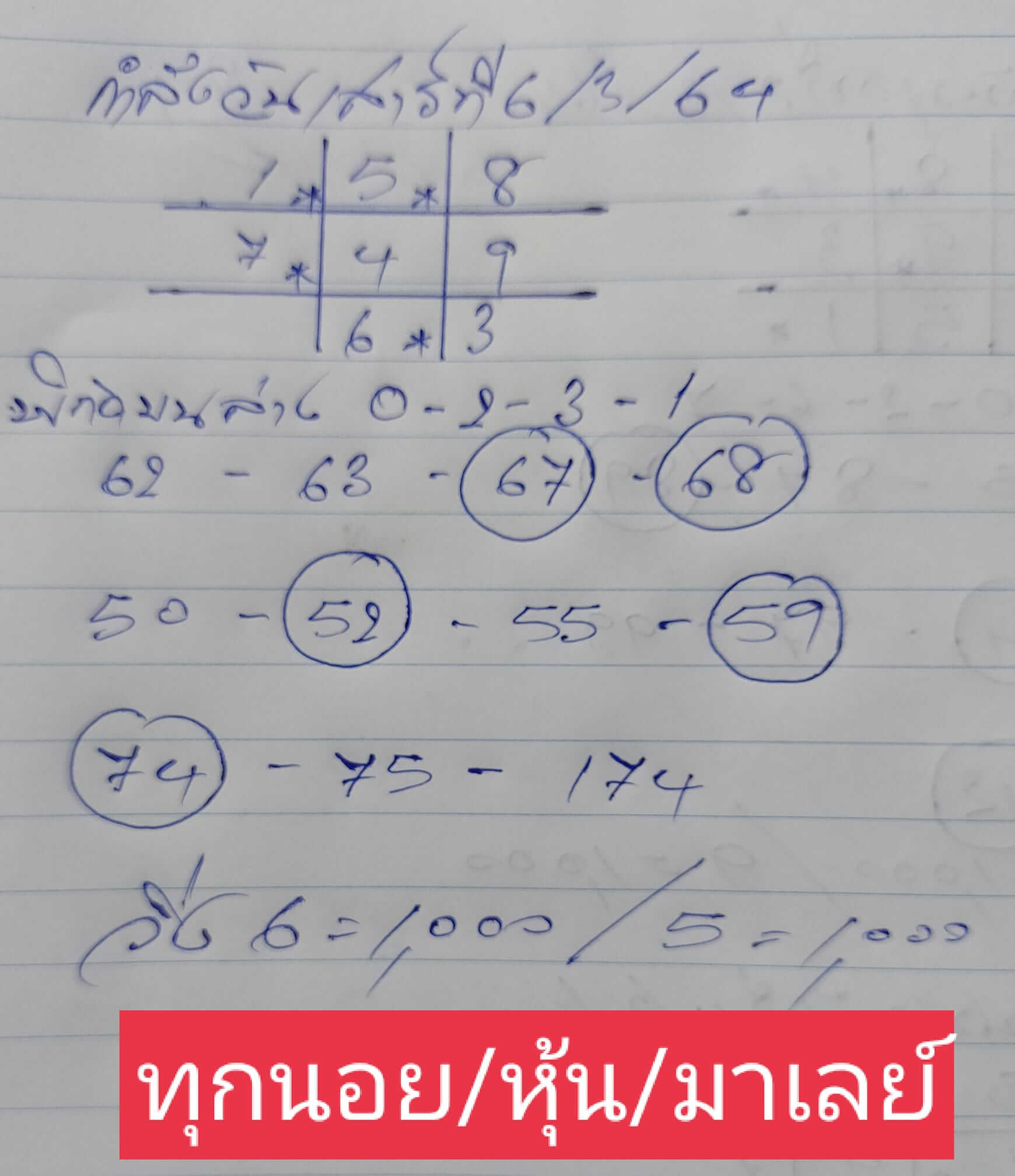 หวยฮานอย 6/3/64 ชุดที่ 3