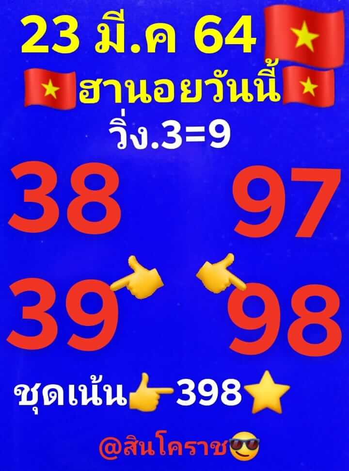 หวยฮานอย 23/3/64 ชุดที่ 2