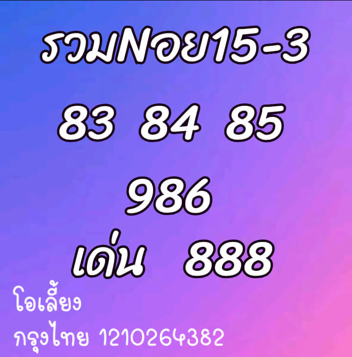 หวยฮานอย 15/3/64 ชุดที่ 3