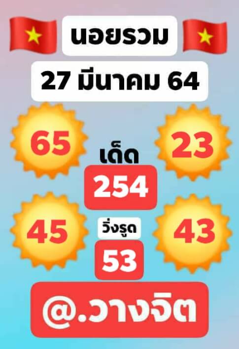 หวยฮานอย 27/3/64 ชุดที่ 3