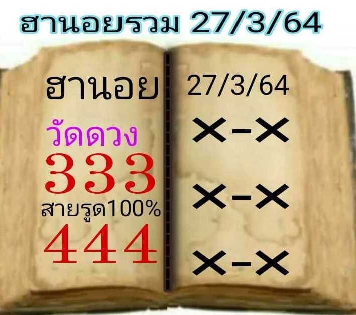 หวยฮานอย 27/3/64 ชุดที่ 7