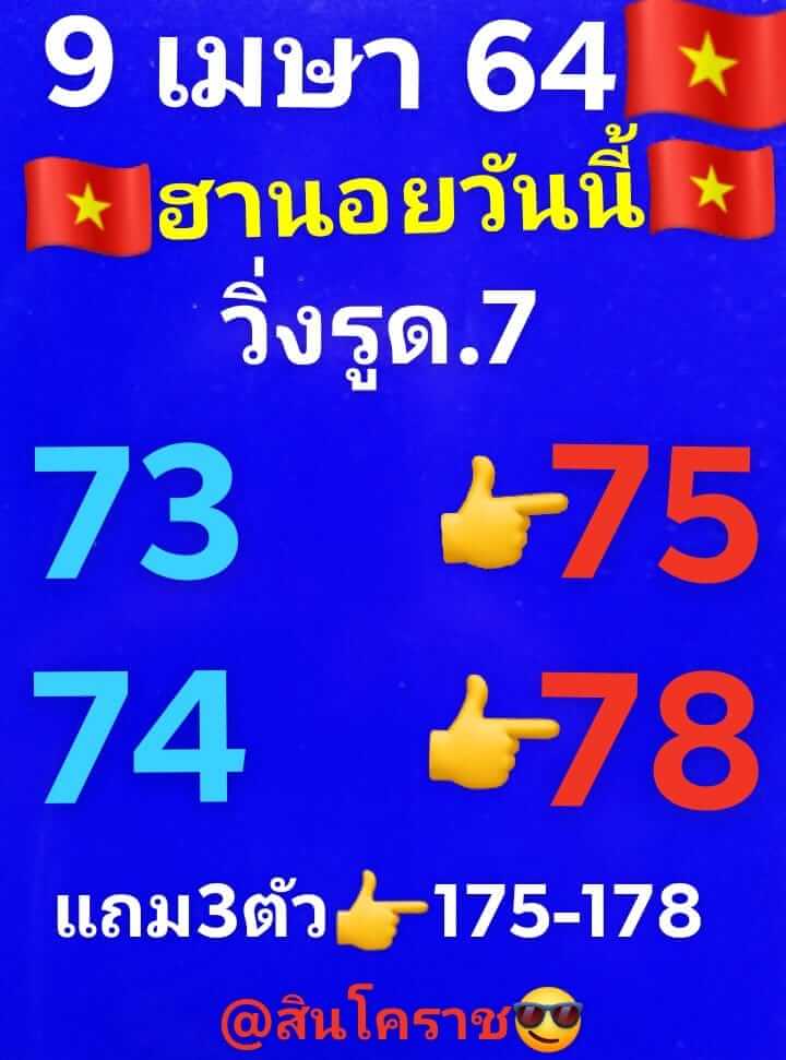 หวยฮานอย 9/4/64 ชุดที่ 9