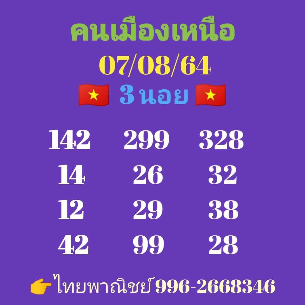 หวยฮานอย 7/8/64 ชุดที่ 1