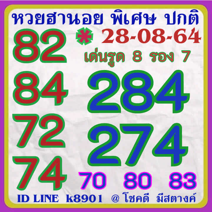 หวยฮานอย 28/8/64 ชุดที่ 9