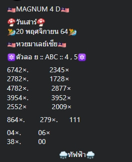 หวยมาเลย์ 20/11/64 ชุดที่ 3