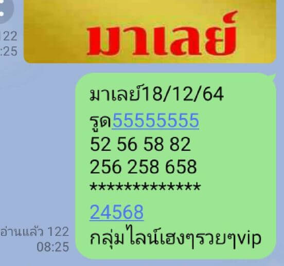 หวยมาเลย์ 18/12/64 ชุดที่ 9