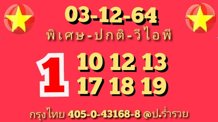 หวยฮานอย 3/12/64 ชุดที่ 10