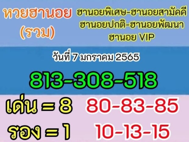 หวยฮานอย 7/1/65 ชุดที่ 1