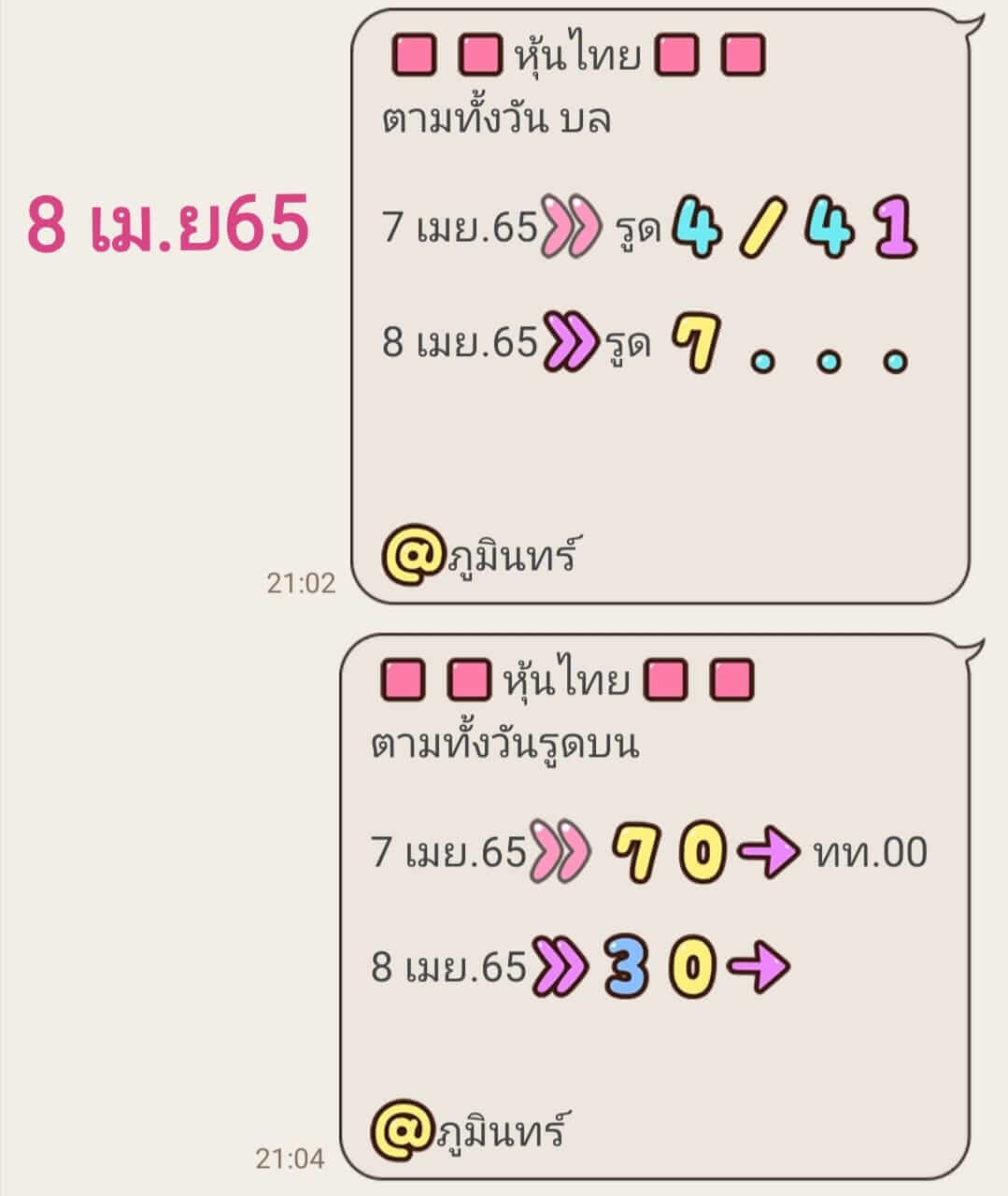 หวยหุ้น 8/4/65 ชุดที่ 1