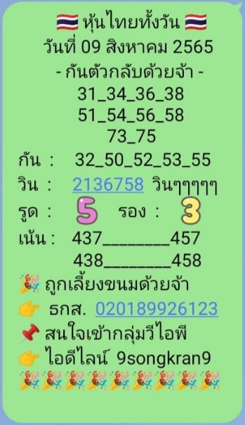 หวยหุ้น 9/8/65 ชุดที่ 2