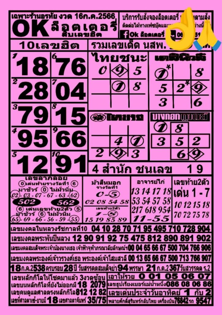 หวยOKลอตเตอรี่ 16/7/66