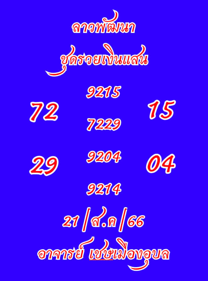 หวยลาว 21/8/66 ชุดที่ 9