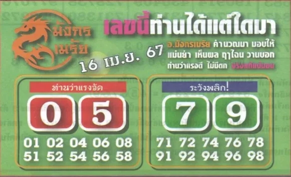 หวยมังกรเมรัย 16/4/67