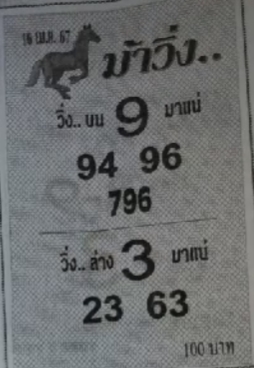 หวยม้าวิ่ง 16/4/67