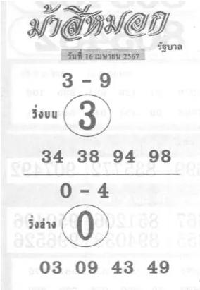 หวยม้าสีหมอก 16/4/67