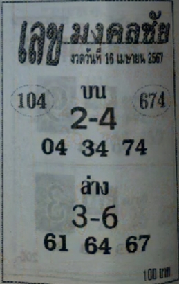 เลขมงคลชัย 16/4/67