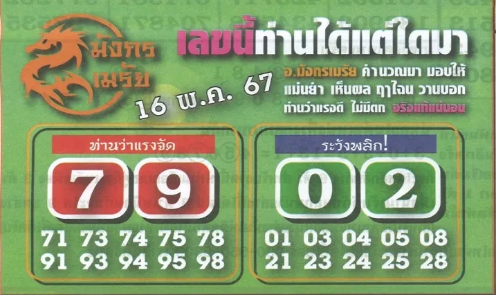 หวยมังกรเมรัย 16/5/67