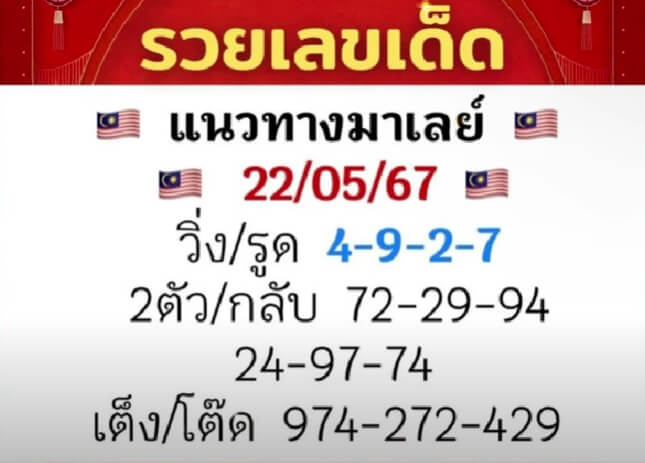 หวยมาเลย์ 22/5/67 ชุดที่ 5