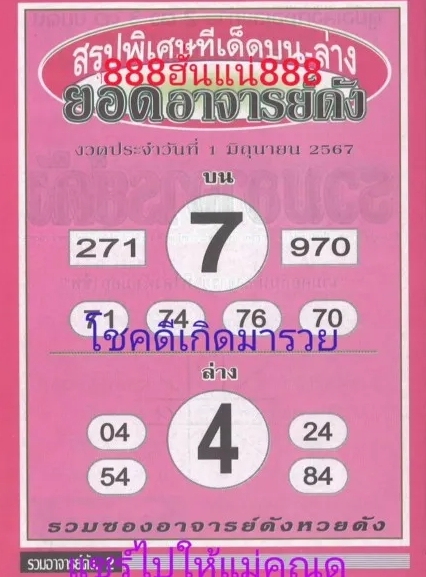 หวยยอดอาจารย์ดัง 1/6/67