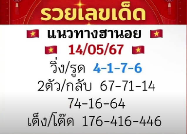 หวยฮานอย 14/5/67 ชุดที่ 10