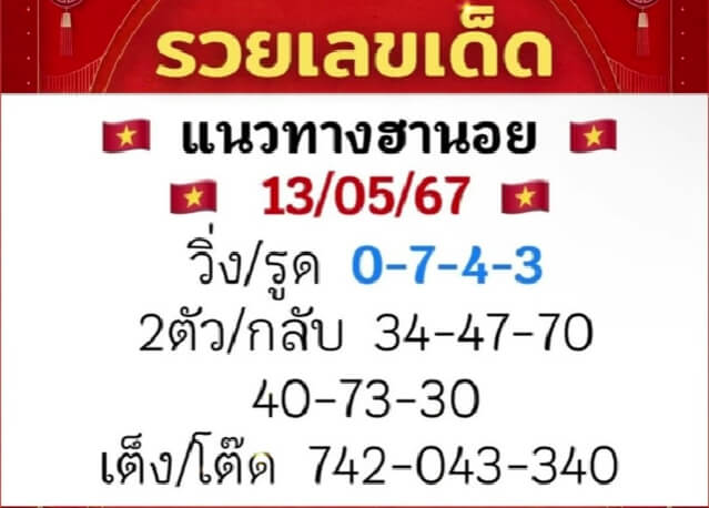 หวยฮานอย 13/5/67 ชุดที่ 7