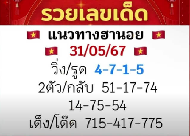 หวยฮานอย 31/5/67 ชุดที่ 5