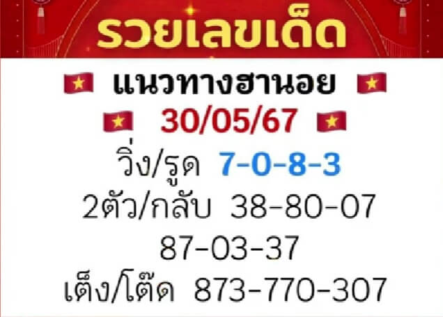 หวยฮานอย 30/5/67 ชุดที่ 7