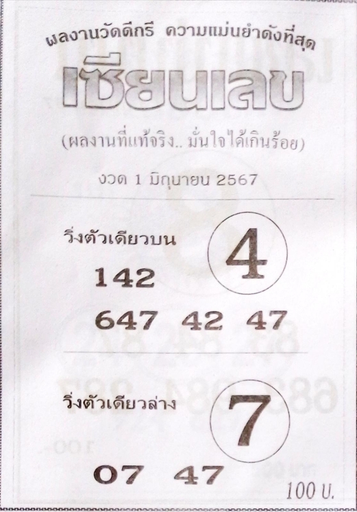 หวยเซียนเลข 1/6/67