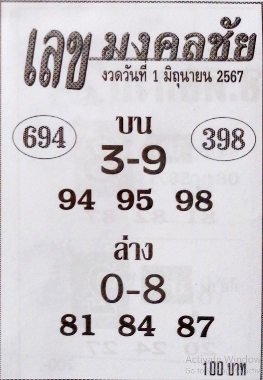 เลขมงคลชัย 1/6/67