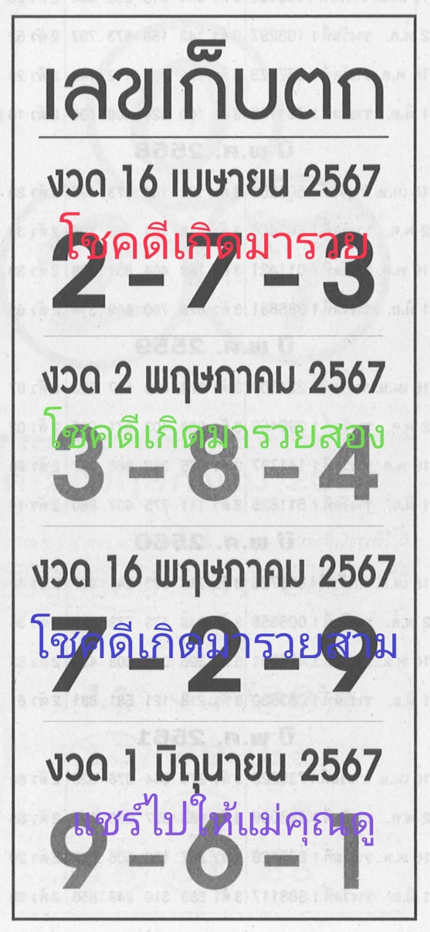 เลขเก็บตก 16/5/67