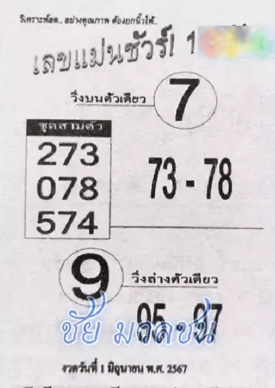 เลขแม่นชัวร์ 100% 1/6/67