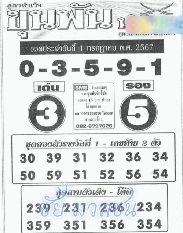 หวยขุนพันนำโชค 1/7/67