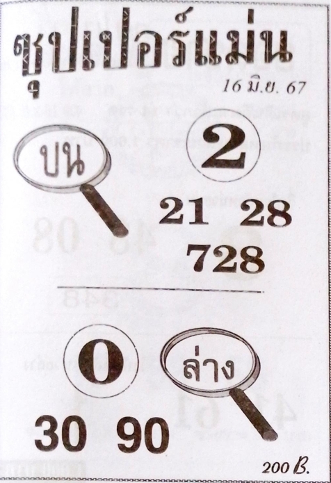 หวยซุปเปอร์แม่น 16/6/67