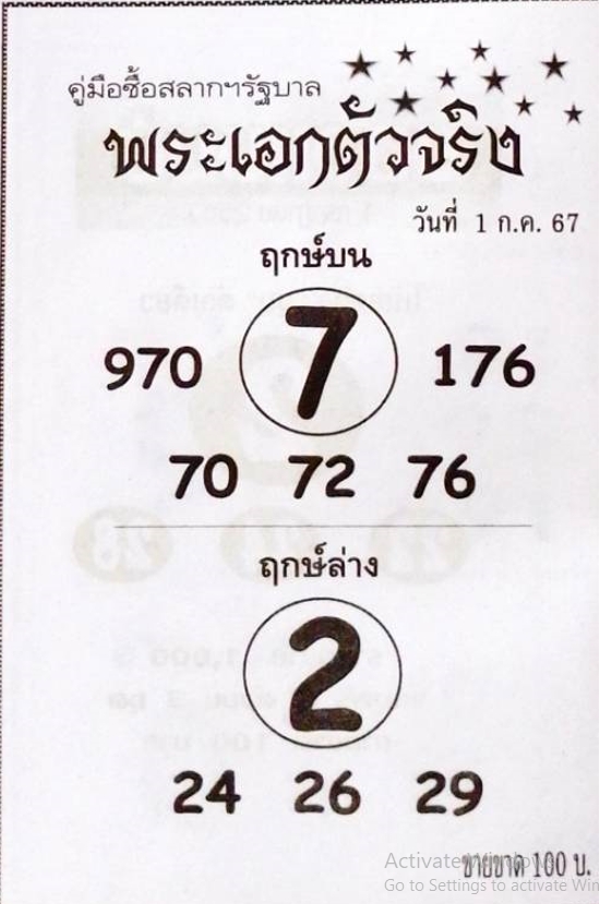 หวยพระเอกตัวจริง 1/7/67