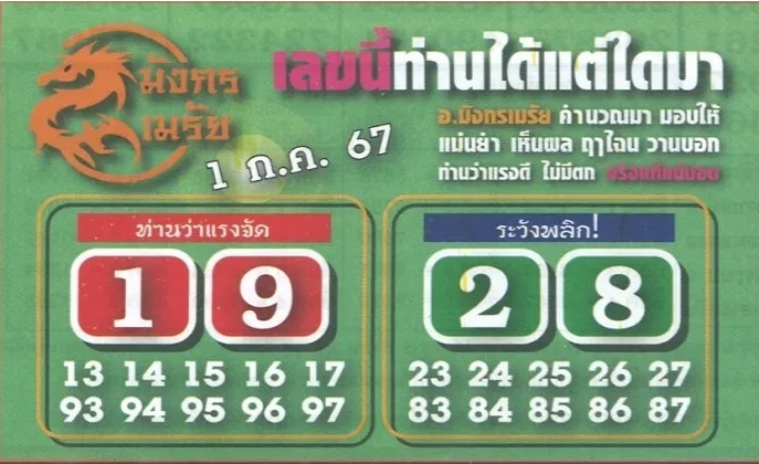 หวยมังกรเมรัย 1/7/67