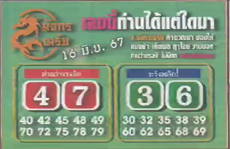 หวยมังกรเมรัย 16/6/67