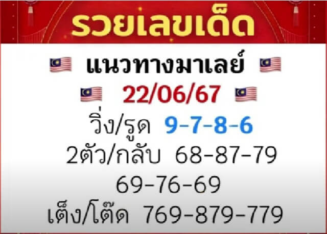 หวยมาเลย์ 22/6/67 ชุดที่ 3