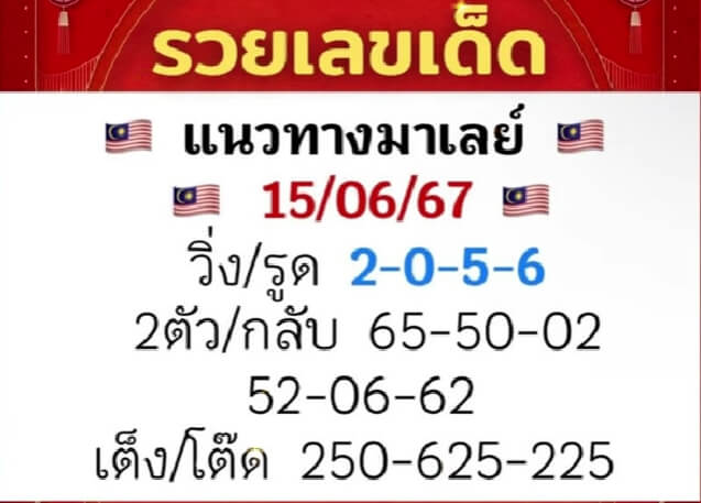 หวยมาเลย์ 15/6/67 ชุดที่ 6