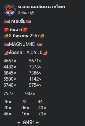 หวยมาเลย์ 8/6/67 ชุดที่ 8