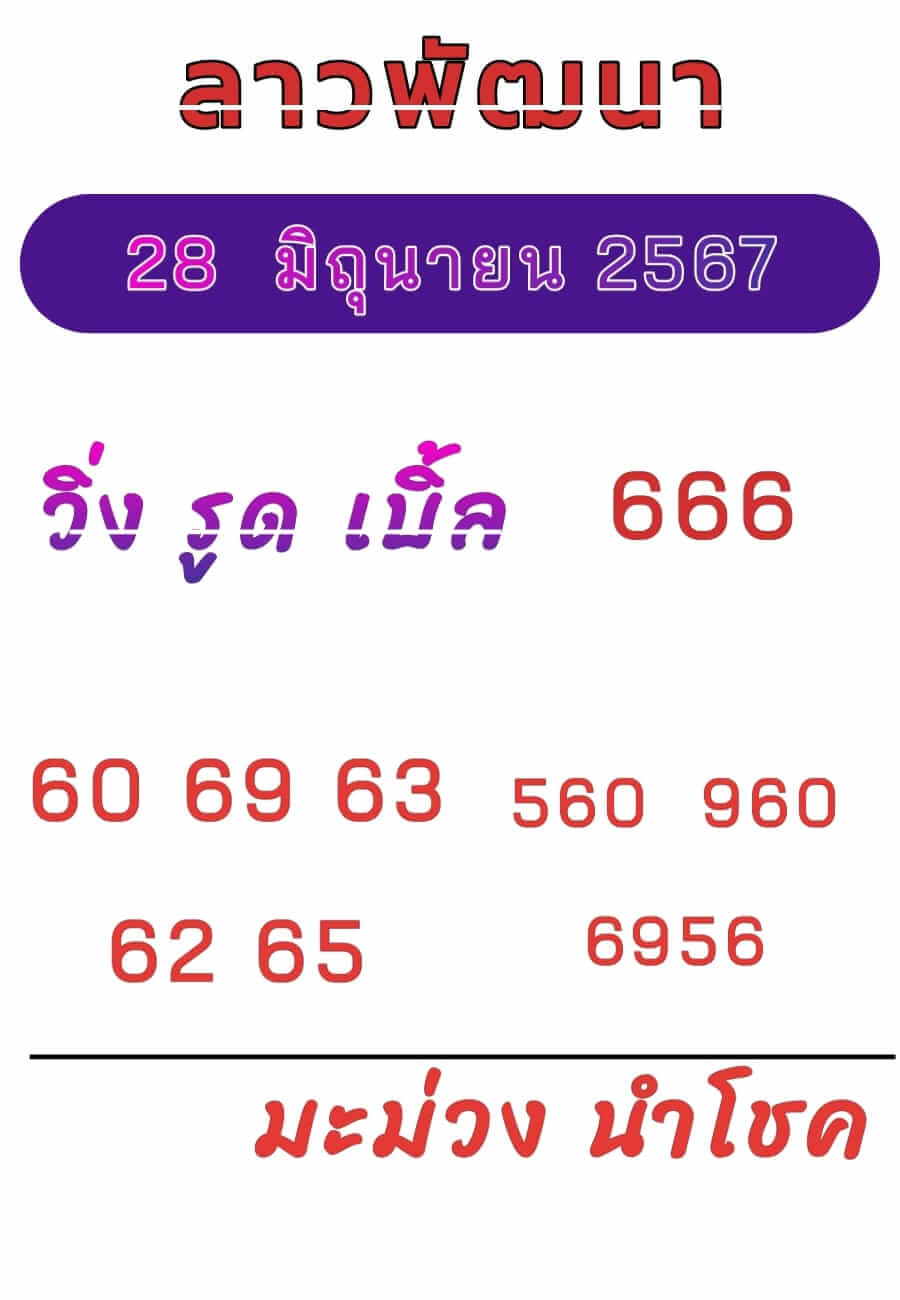 หวยลาว 28/6/67 ชุดที่ 5