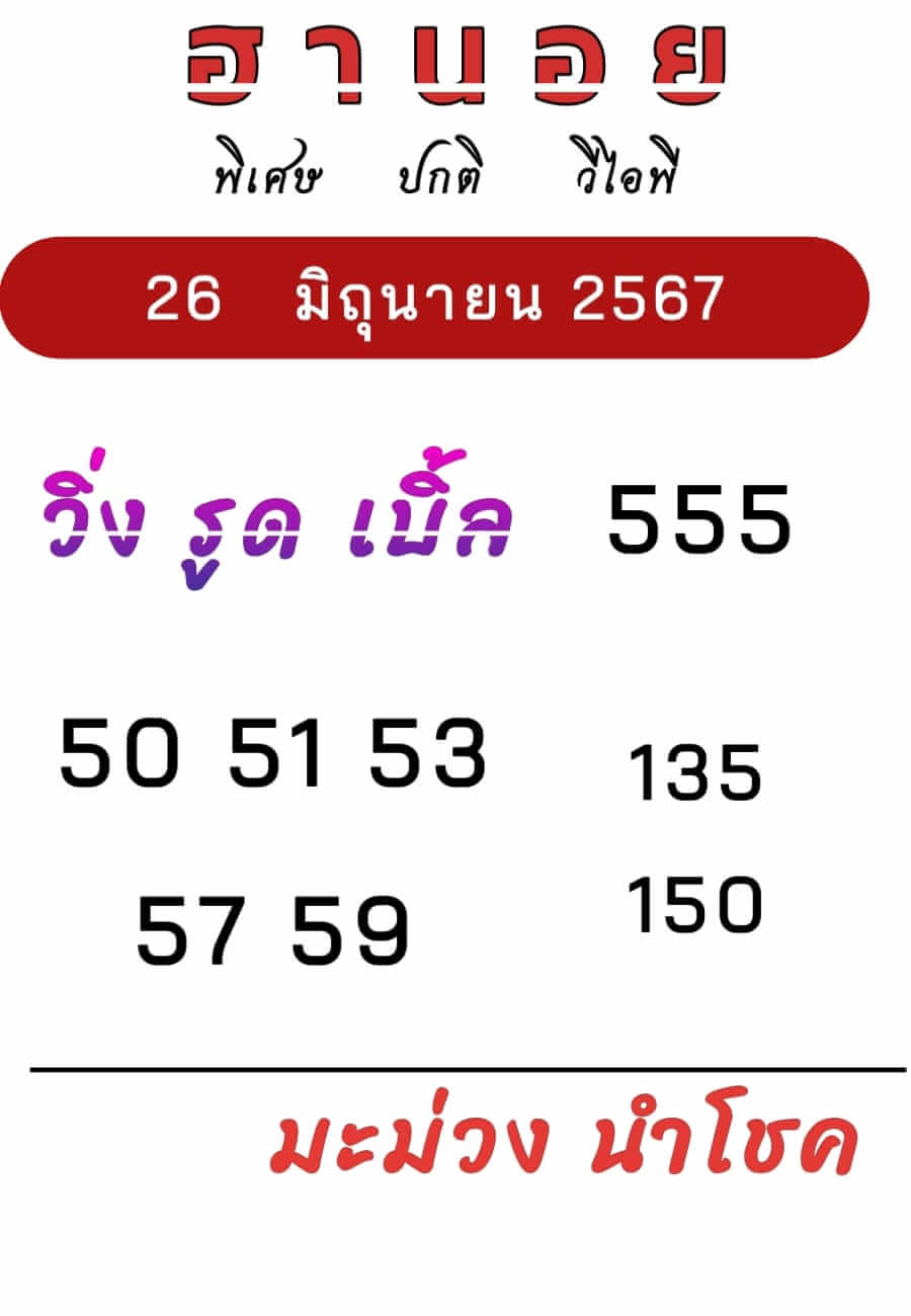 หวยฮานอย 26/6/67 ชุดที่ 1